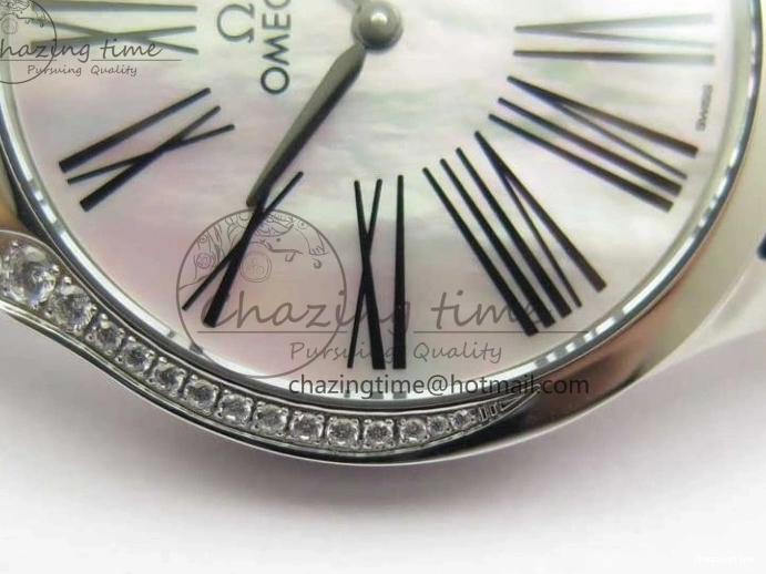 0406 ZeroBulk Ladies’ De Ville Trésor Diamond SS 3AF 1:1 Best Edition White Dial Black Markers On Black fabric strap Swiss Quartz 7880